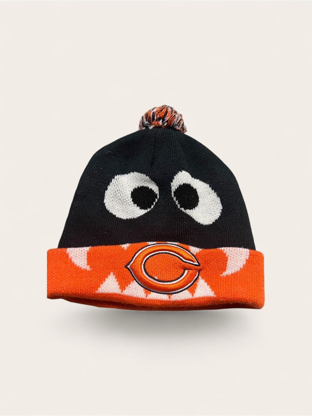 Chicago Bears Black & Orange Pom Beanie with Logo